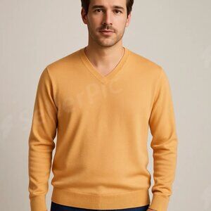 Lands' End Peach V-Neck Silk-Cashmere Blend Sweater - Size L (42-44)